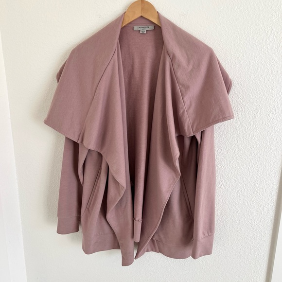 ALL SAINTS shirt / mauve rose pink Delia sweatshirt cardigan / size L - Picture 3 of 7